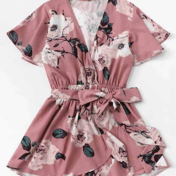 Last 1! Surplice Front Belted Romper In stock - Picture 2 of 3